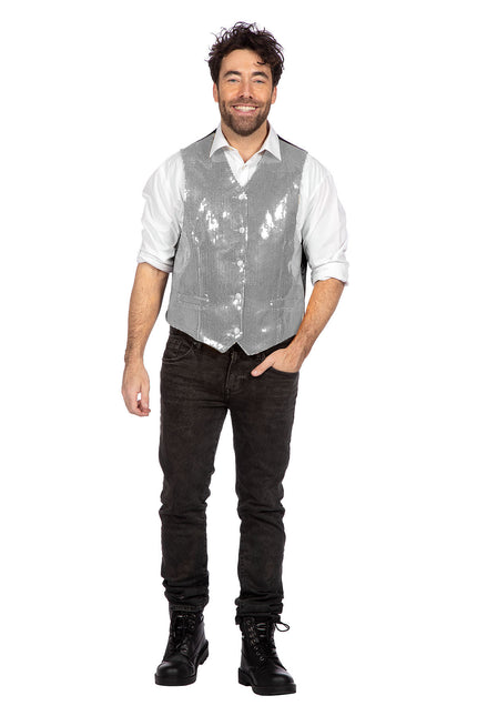 Zilveren Gilet Heren Pailletten