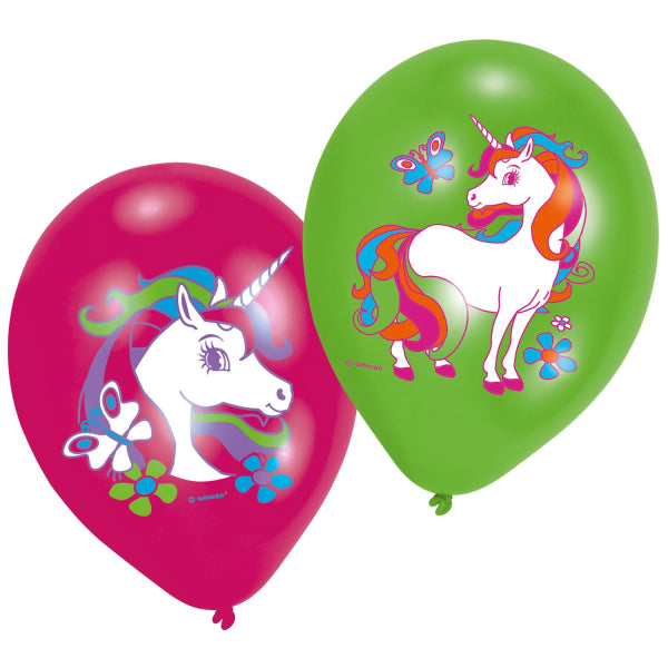 Unicorn Ballonnen Groen Roze 27,5cm 6st