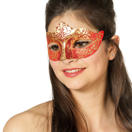 Venetiaans Oogmasker Rood Goud Glitter