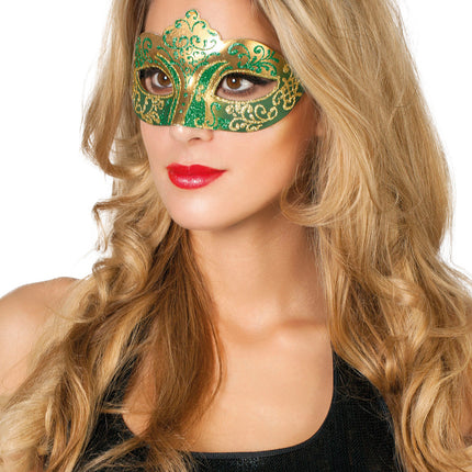 Venetiaans Oogmasker Groen Goud Glitter