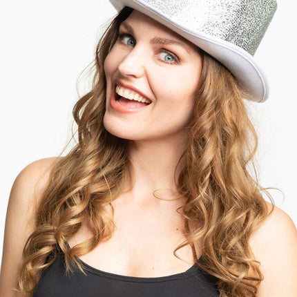 Hoge Hoed Glitter Zilver