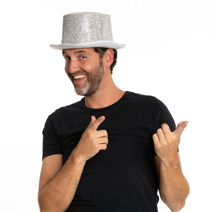 Hoge Hoed Glitter Zilver