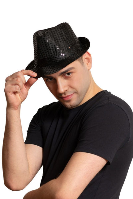 Zwarte Hoed Pailletten Met Licht