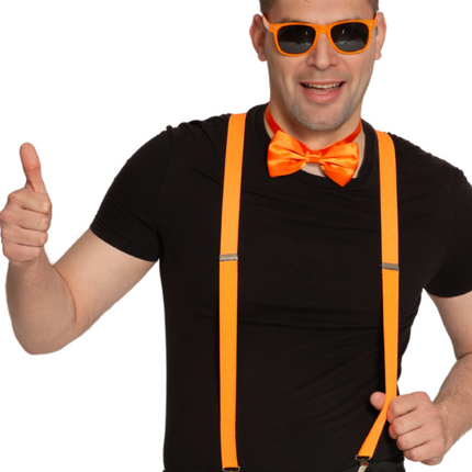 Set Bretels/Bril/Strik Neon Oranje