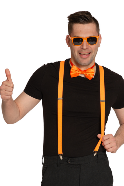 Set Bretels/Bril/Strik Neon Oranje