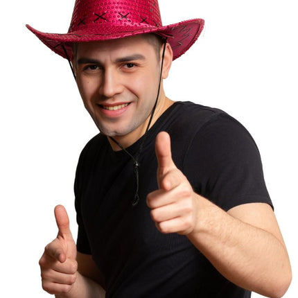 Cowboy Hoed Pailletten Neon Roze