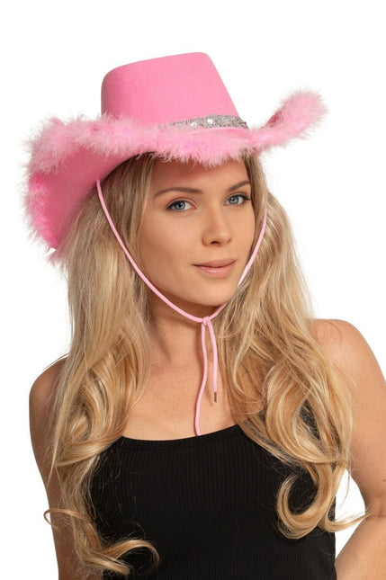 Cowboy Hoed Glitter met Bont Roze