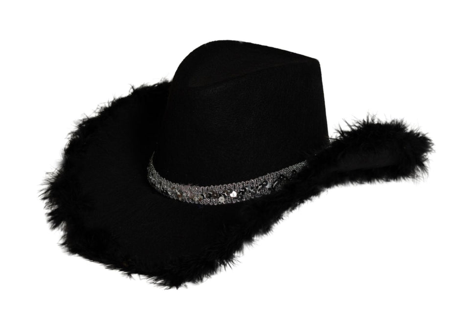 Cowboy Hoed Glitter met Bont Zwart