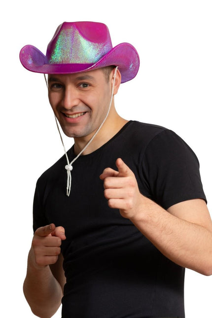 Cowboy Hoed Shiny Neon Roze