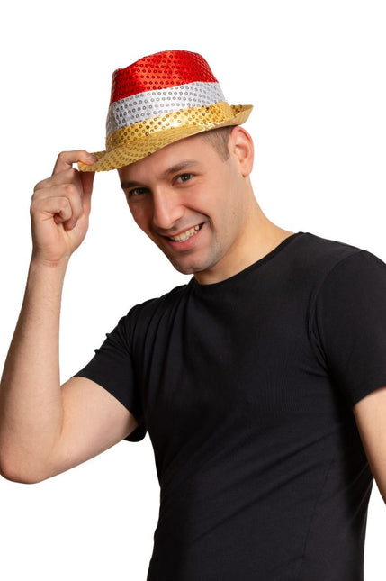 Pailletten Hoedje Rood/Wit/Geel