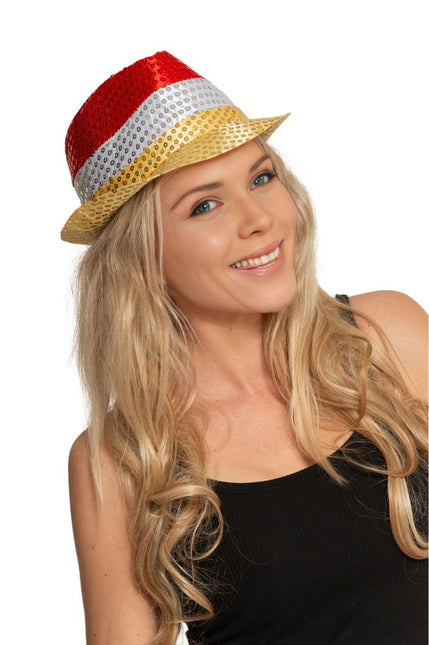 Pailletten Hoedje Rood/Wit/Geel
