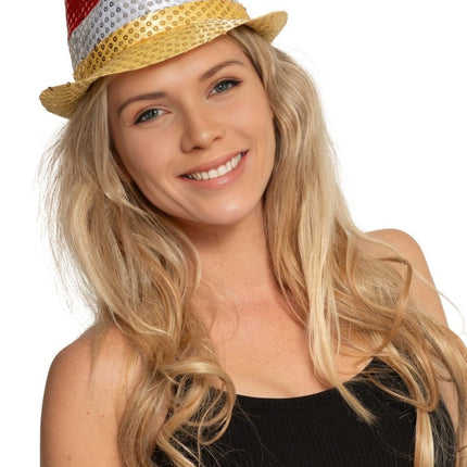 Pailletten Hoedje Rood/Wit/Geel met licht incl Batterijen