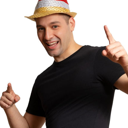 Pailletten Hoedje Rood/Wit/Geel met licht incl Batterijen