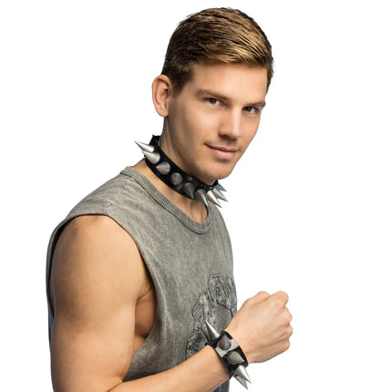 Zwart Zilveren Armband Spikes