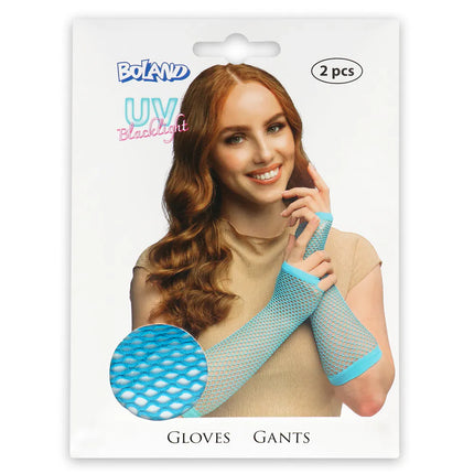 Paar handschoenen eleboog Mesh neonblauw