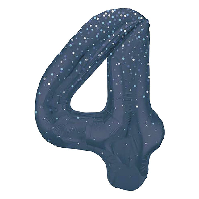 4 Jaar Cijfer Ballon Donkerblauw Stippen 86cm van Unique koop je bij Partywinkel