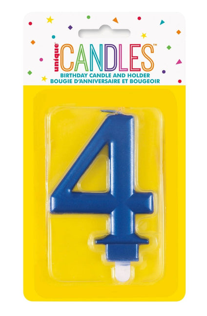 4 Jaar Kaars Blauw 12cm van Unique koop je bij Partywinkel