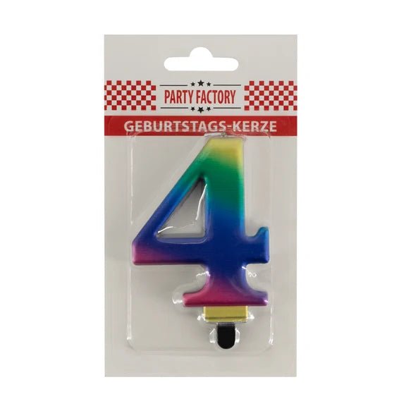 4 Jaar Kaars Regenboog 8cm van VDV Benefit koop je bij Partywinkel