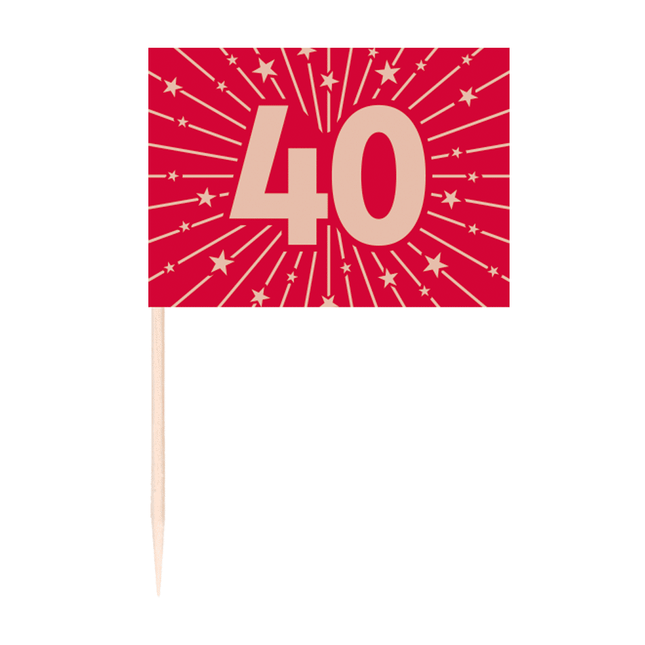 40 Jaar Cocktailprikkers Rood 50st van WeFiesta koop je bij Partywinkel