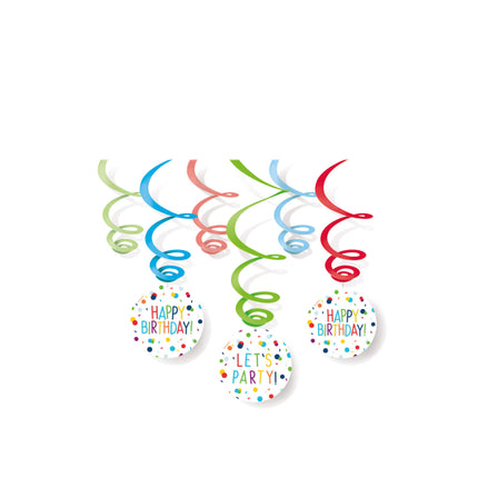 Hangdecoratie – Swirls Confetti Birthday – Set van 6 – 80 cm