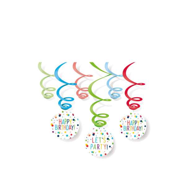 Hangdecoratie – Swirls Confetti Birthday – Set van 6 – 80 cm