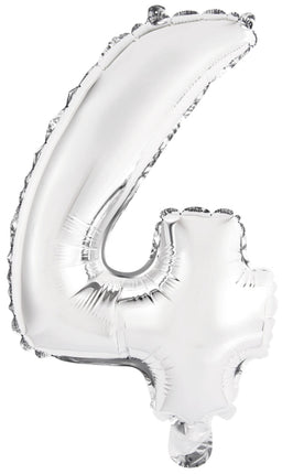 Folieballon – Mini Cijfer 4 – Zilver – 35 x 23 cm