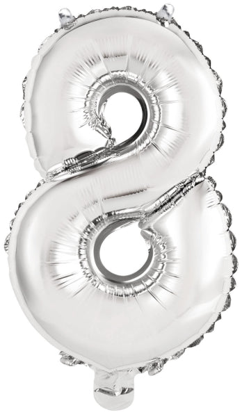 Folieballon – Mini Cijfer 8 – Zilver – 36 x 22 cm