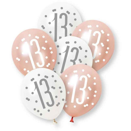 Ballonnen 13 Jaar Roze Wit 30cm 6st