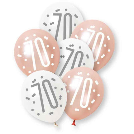 70 Jaar Ballonnen Set Wit Roze 30cm 6st