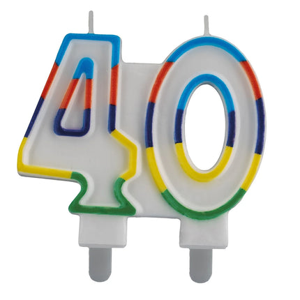 40 Jaar Kaars Gekleurde Rand 7cm