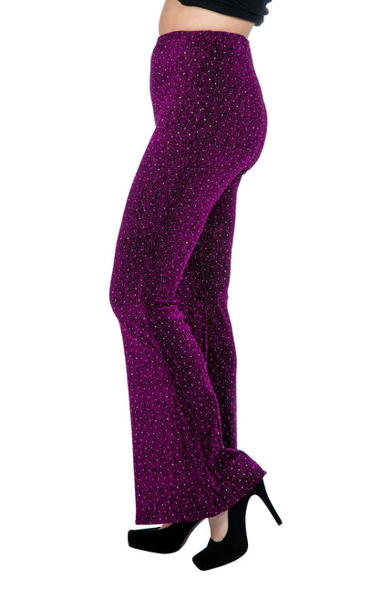 Paarse Broek Dames Flared Glitter