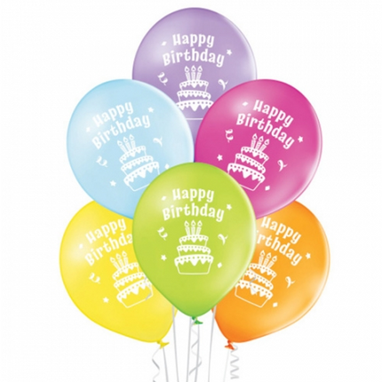 Gekleurde Ballonnen Happy Birthday Taart 30cm 10st