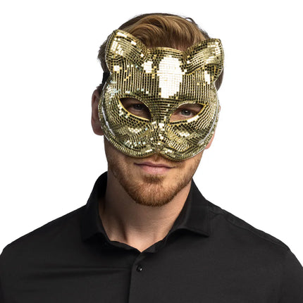Halfmasker Disco cat goud