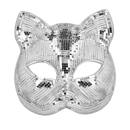 Halfmasker Disco cat zilver