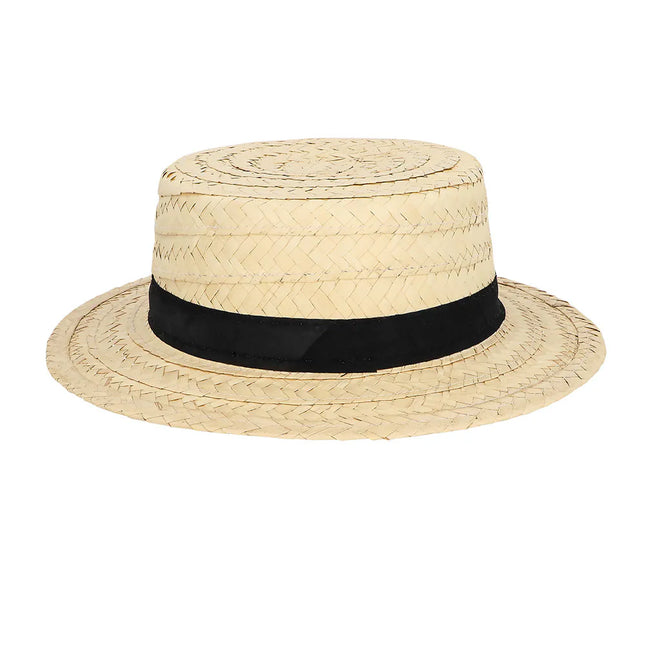 Beige Stro Hoed Zwart Lint