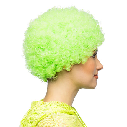 Pruik Curly neongroen UV
