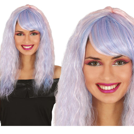 Paarse Pruik Lang Haar Slag