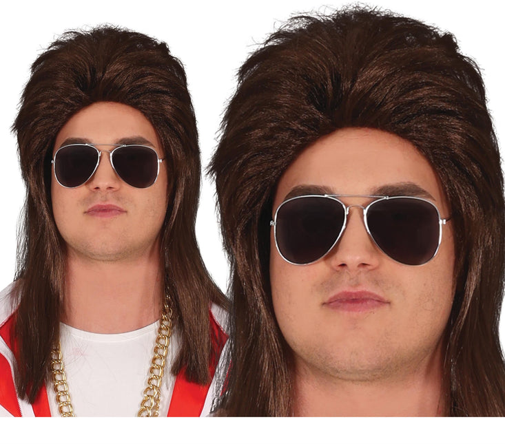 Jaren 80 Pruik Aso Lang Bruin