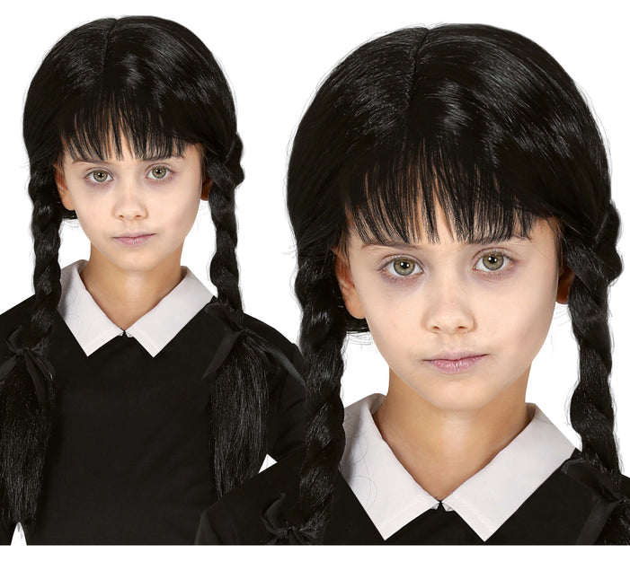Zwarte Pruik met Vlechten Kind