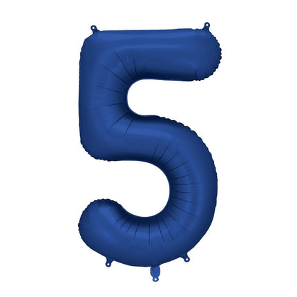 5 Jaar Cijfer Ballon Blauw Satijn Folie Leeg 86cm van Partydeco koop je bij Partywinkel