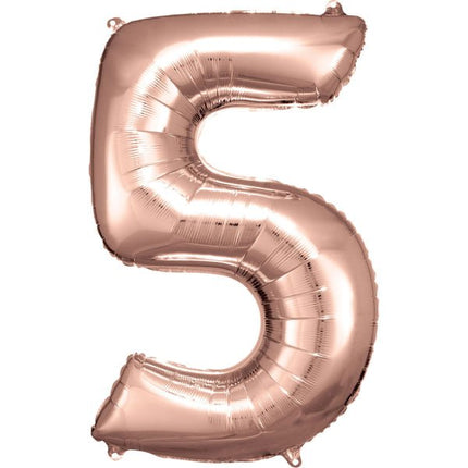5 Jaar Cijfer Ballon Rose Goud Glanzend Leeg 92cm van Riethmueller koop je bij Partywinkel