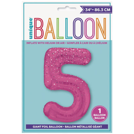 5 Jaar Cijfer Ballon Roze Stippen 86cm van Unique koop je bij Partywinkel