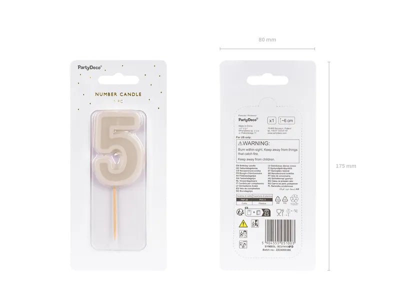 5 Jaar Kaars Beige 10cm van Partydeco koop je bij Partywinkel