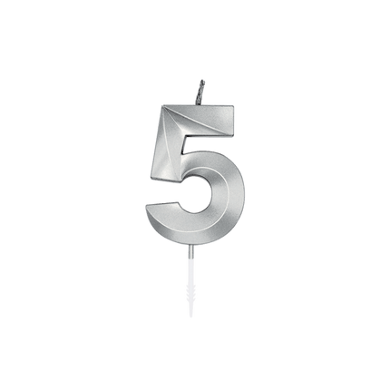 5 Jaar Kaars Zilver Metallic 6cm van WeFiesta koop je bij Partywinkel