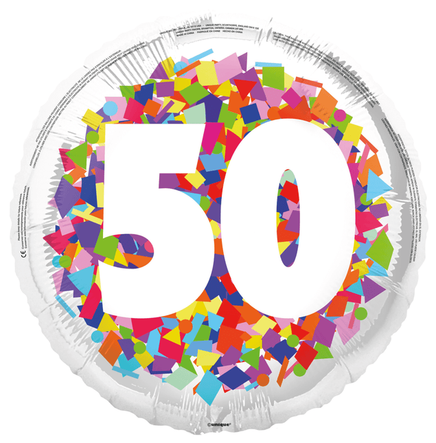 50 Jaar Helium Ballon Confetti Leeg 45cm van Unique koop je bij Partywinkel