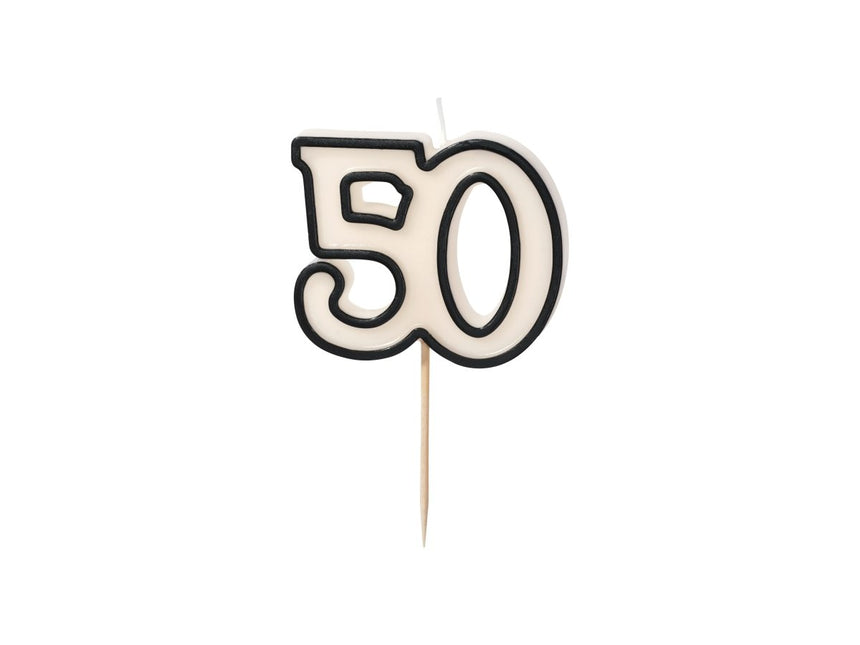 50 Jaar Kaars Zwart Wit 5,5cm van Partydeco koop je bij Partywinkel