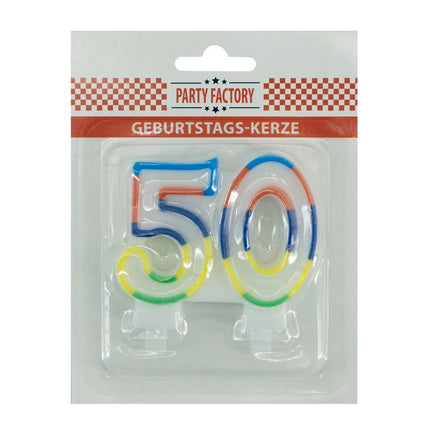 50 Jaar Kaars Gekleurde Rand 7cm