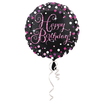 Happy Birthday Helium Ballon Zwart Roze Leeg 45cm