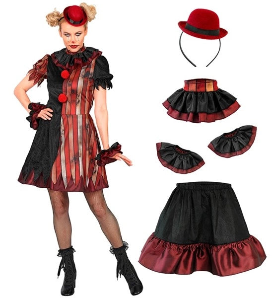 Wicked Clown Jurk Rood Zwart Dames