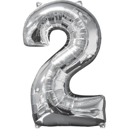 2 Jaar Cijfer Ballon Zilver Leeg 66cm